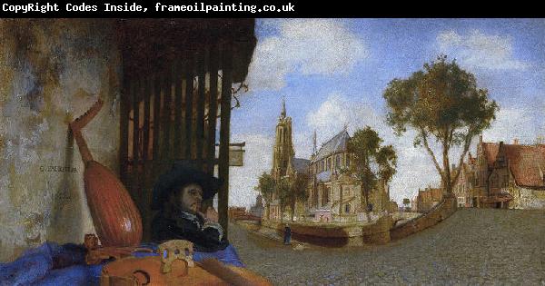 Carel fabritius A View of Delft, with a Musical Instrument Seller's Stall