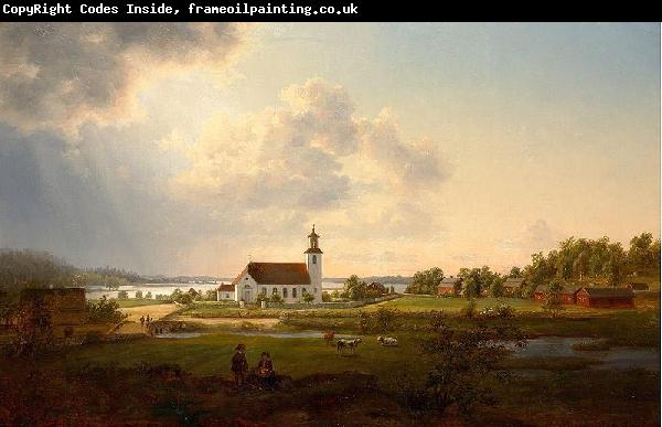 Ernfried Wahlqvist Landscape with a church by a river