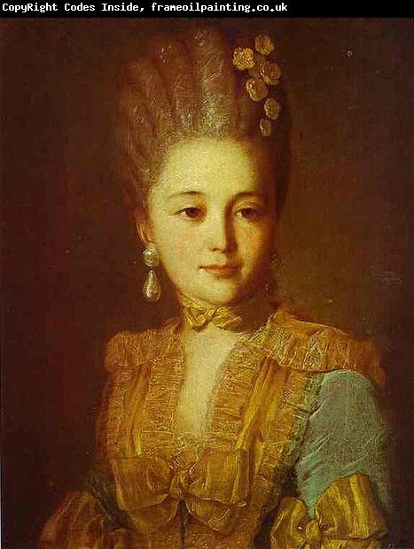 Fyodor Rokotov Portrait of an Unknown Woman in a Blue Dress with Yellow Trimmings