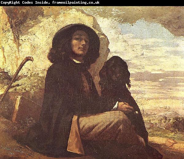 Gustave Courbet Selfportrait with black dog.