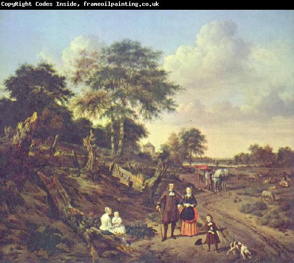 Jan van de Velde Portrait of a couple with two children and a nursemaid in a landscape