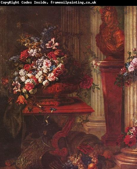 Jorg Breu the Elder Vase mit Blumen und Bronzebuste Ludwigs XIV