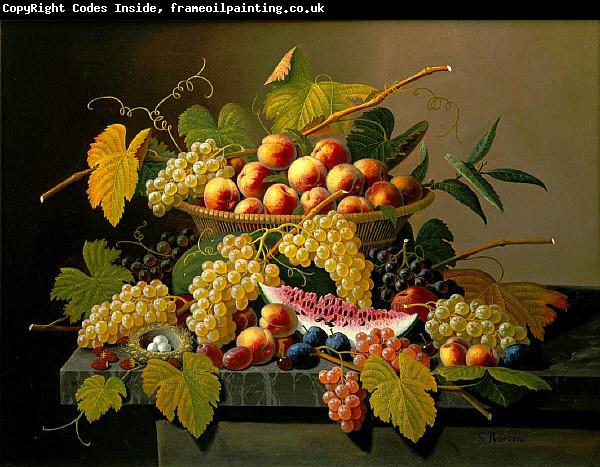 Severin Roesen Still Life with a Basket of Fruit