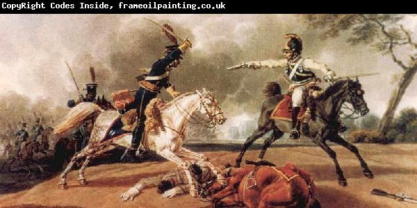 Wilhelm von Kobell Austrian cuirassiers fighting French hussars