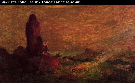 unknow artist Le Croisic, Girls at the Foot of a Standing Stone
