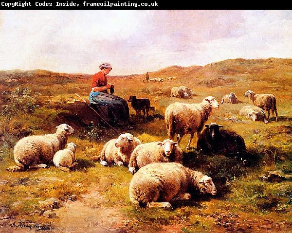 Cornelis Van Leemputten A shepherdess with her flock