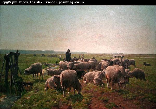 Cornelis Van Leemputten Landschap met herder en kudde schapen