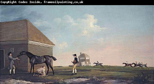 George Stubbs Gimcrack on Newmarket Heath, with a Trainer, a Stable-lad, and a Jockey