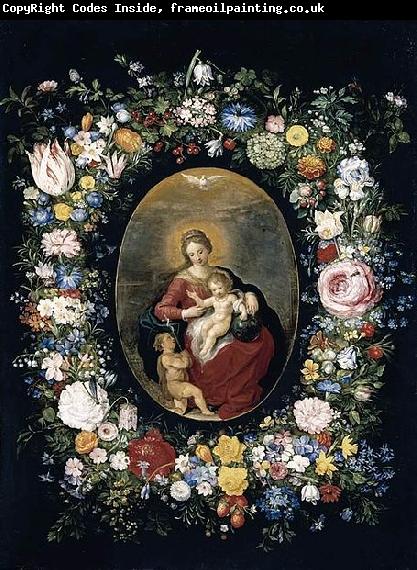 Jan Breughel Virgin and Child with Infant St John in a Garland of Flowers