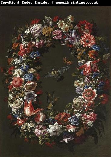 Juan de Arellano Festoon with flowers, birds and a butterfly