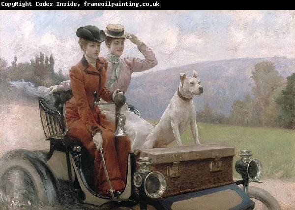 Julius LeBlanc Stewart Les Dames Goldsmith au bois de Boulogne en 1897 sur une voiturette