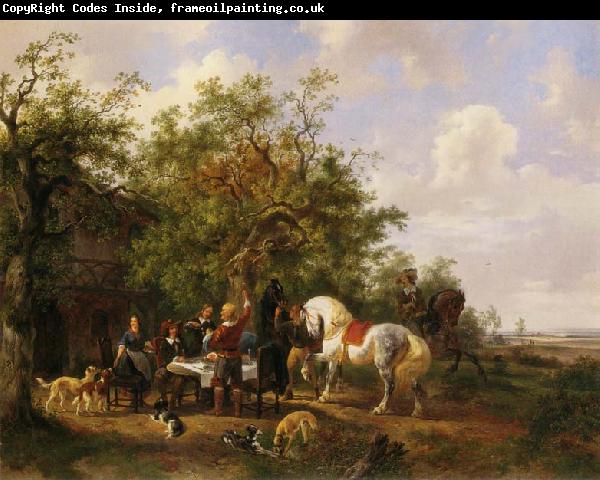 Wouterus Verschuur Compagny with horses and dogs at an inn