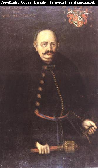 unknow artist Portrait of Mikolaj Ostrorog of his own coat of arms.