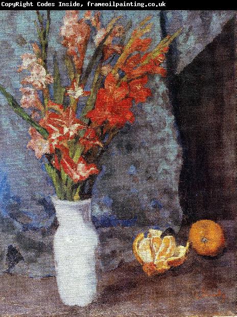 Carl Schuch Gladiolen und Apfelsinen