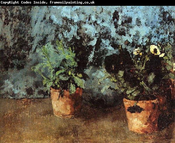 Carl Schuch Zwei Blumentopfe mit Stiefmutterchen