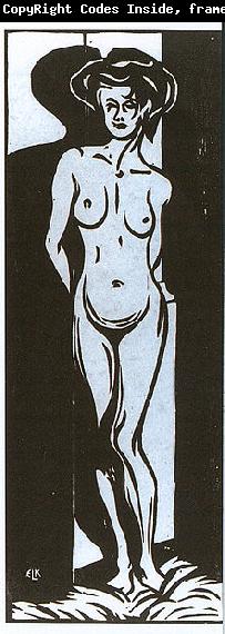 Ernst Ludwig Kirchner Nude young woman in front of a oven - Woodcut - Museumslandschaft Hessen, Kassel