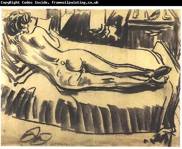 Ernst Ludwig Kirchner Reclining female nude on a couch
