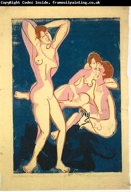 Ernst Ludwig Kirchner Three nudes and reclining man