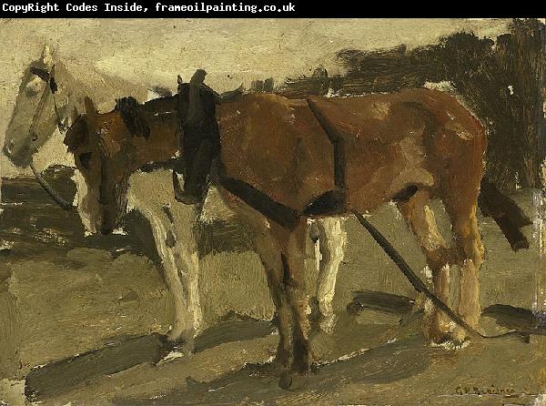 George Hendrik Breitner A Brown and a White Horse in Scheveningen