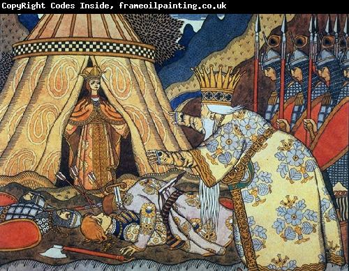 Ivan Bilibin Tsar Dadon meets the Shemakha queen