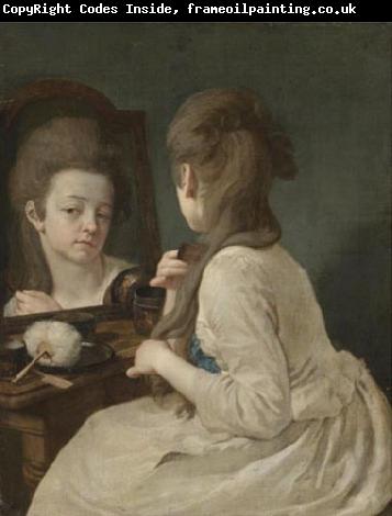 Johann anton ramboux Young lady at her toilet combing her hair