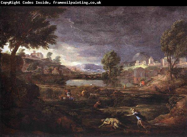 Nicolas Poussin Stormy Landscape with Pyramus and Thisbe
