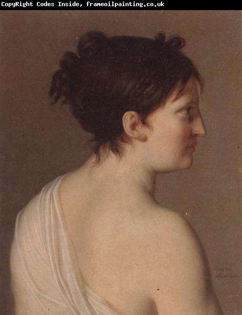 Elise Bruyere Study of a young woman,half-length,in profile,wearing a white robe