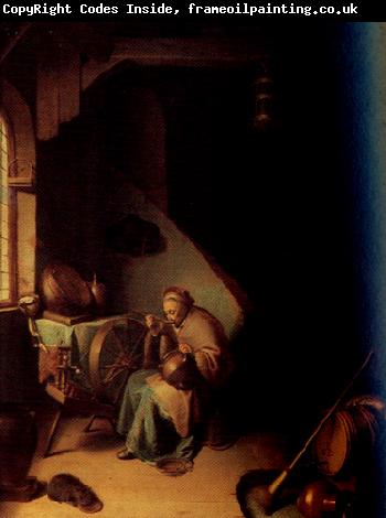 Gerrit Dou An Interior,with an old Woman eating Porridge (mk33)