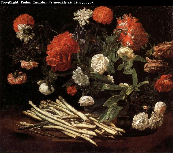 Giovanni Martinelli Still Life with Roses,Asparagus,Peonies,and Car-nations