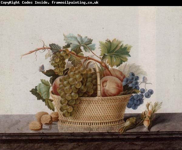 Madame Elie Still life of fruit in a bowl,upon a stone ledge