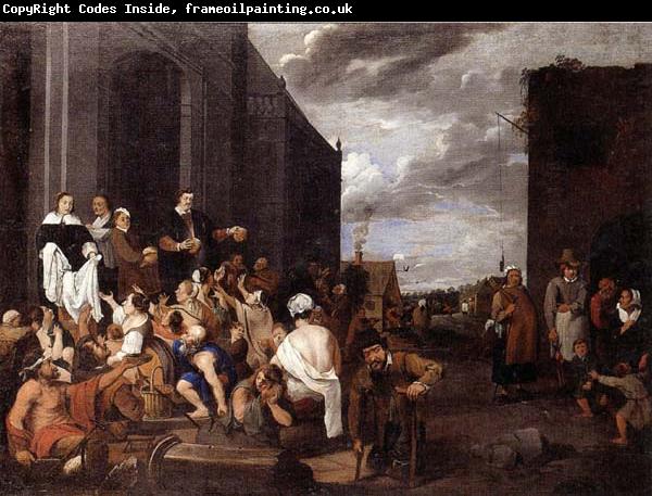 Matthias van Helmont A Lady and gentleman distributing alms to the poor