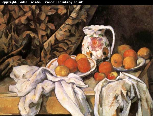 Paul Cezanne Nature morte avec rideau et pichet fleuri
