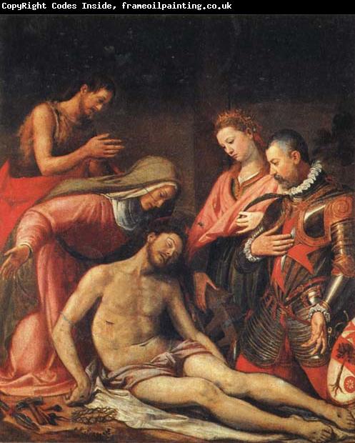 Santi Di Tito The Depostition from the Cross with the Virgin,SS.Johnt the Baptist and Catherine of Alexandria,and the Patron,Bal-dassarre Suarez