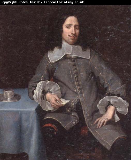 unknow artist Portrait of a gentleman,three-quarter length,standing beside a table