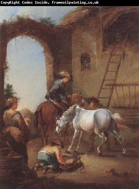 unknow artist Horsemen saddling their horses