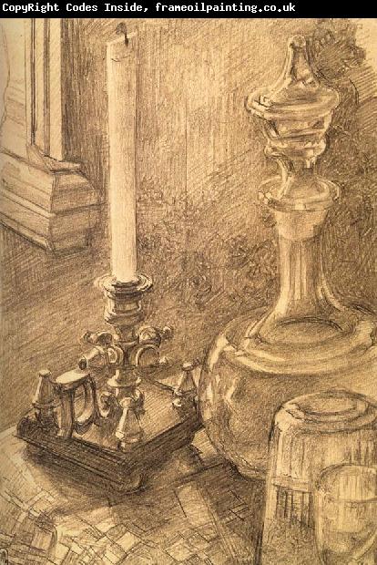 Mikhail Vrubel Still Life with a Candlestick,a carafe,and a glass
