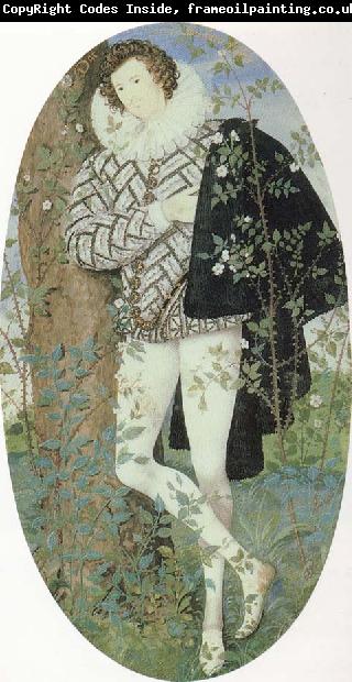 Nicholas Hilliard A Youth Leaning Against a Tree Among Roses