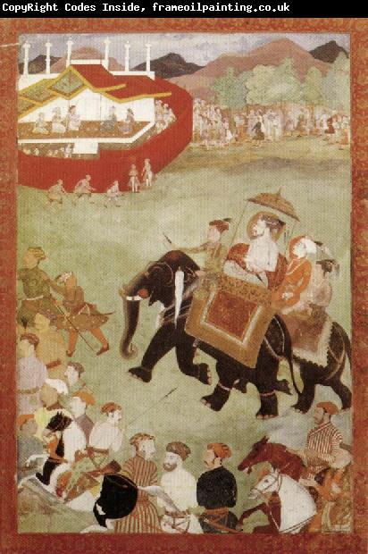 unknow artist Shah Jahan Riding on an Elephant Accompanied by His Son Dara Shukoh Mughal