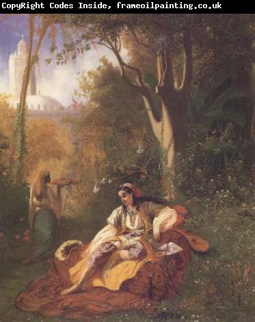 Theodore Frere Algerienne et sa servante dans un jardin huile sur toile (mk32)