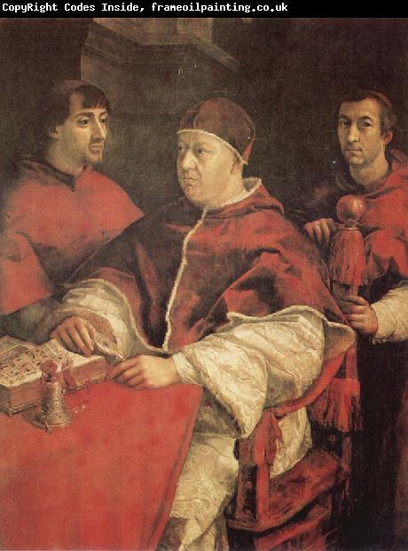 Raphael Pope Leo X with Cardinals Giulio de'Medici and Luigi de'Rossi