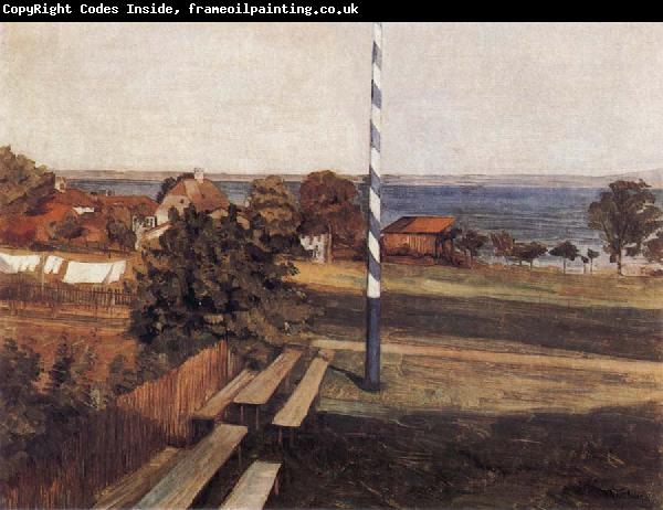 Wilhelm Trubner Landscape with Flagpole