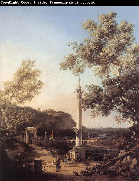 Canaletto Capriccio: River Landscape with a Column f