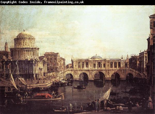 Canaletto Capriccio: The Grand Canal, with an Imaginary Rialto Bridge and Other Buildings fg
