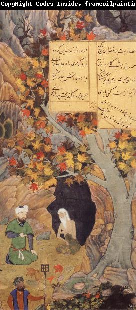 Bihzad The Tree of Life springs from the fount and bows over the saint