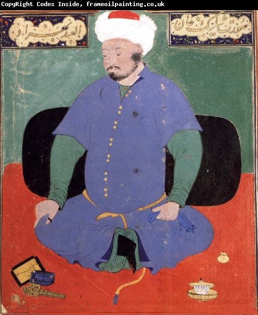 Bihzad Portrait of the Uzbek emir Shaybani Khan,seen here wearing a Sunni turban