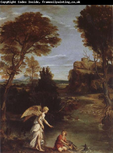 Domenichino Landscape with Tobias as far hold of the fish