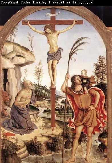 Pinturicchio The Crucifixion with Sts Jerome and Christopher