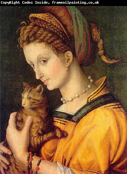 BACCHIACCA Portrait de jeune femme tenant un chat