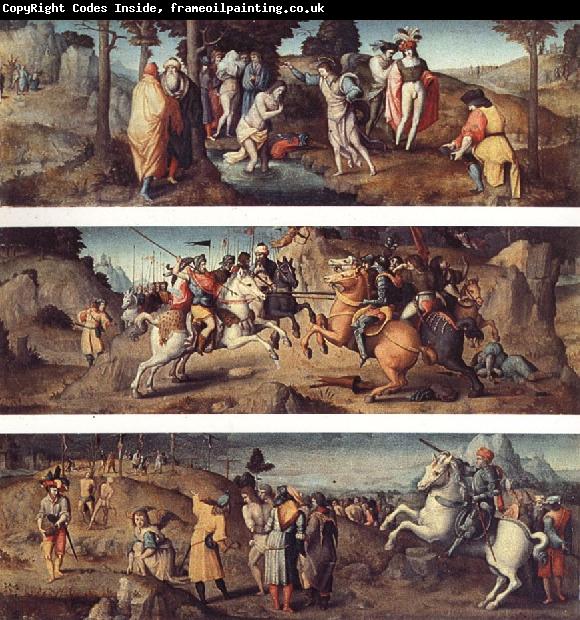 Bachiacca The Baptism of St.Acacius and Company St.Acacius Combats the Rebels with the Help of the Angels The Martyrdom of St.Acacius and Company