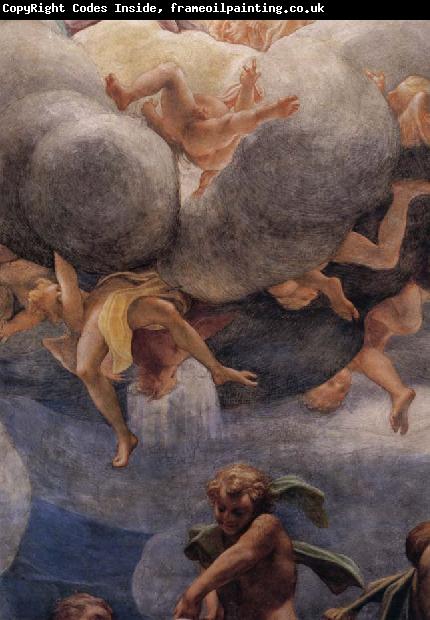 Correggio Assumption of the Virgin,details with Eve,angels,and putti